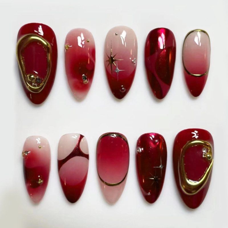 Resin Art Online - 24 stuks rode amandel kunstnagels kunst