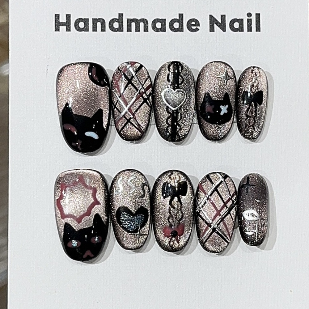 Resin Art Online - 10 stuks zwarte kattenoog handgemaakte nagels