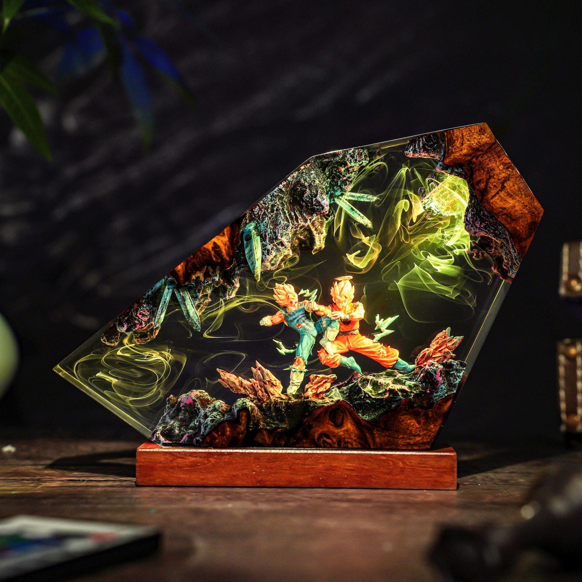 Resin Art Goku - Goku & Vegeta Epoxyhars Handgemaakte LED