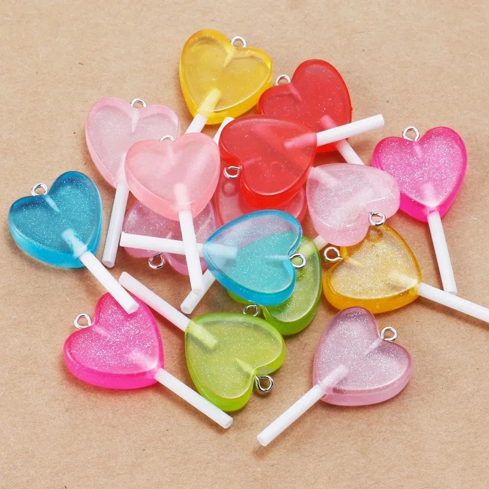 Resin Art Essentials - 10 stuks Kawaii Glanzende Hart Lollipop